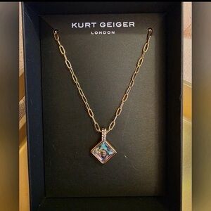 Kurt Geiger Gold Necklace with Iridescent Pendant New With Box